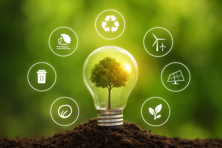 Egy általánosabb, alapvető promóciós vizuális elem, ami zöld energiára utaló elemeket, ikonokat ábrázol